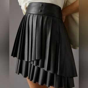 Maeve Faux Leather Pleated Mini Skirt